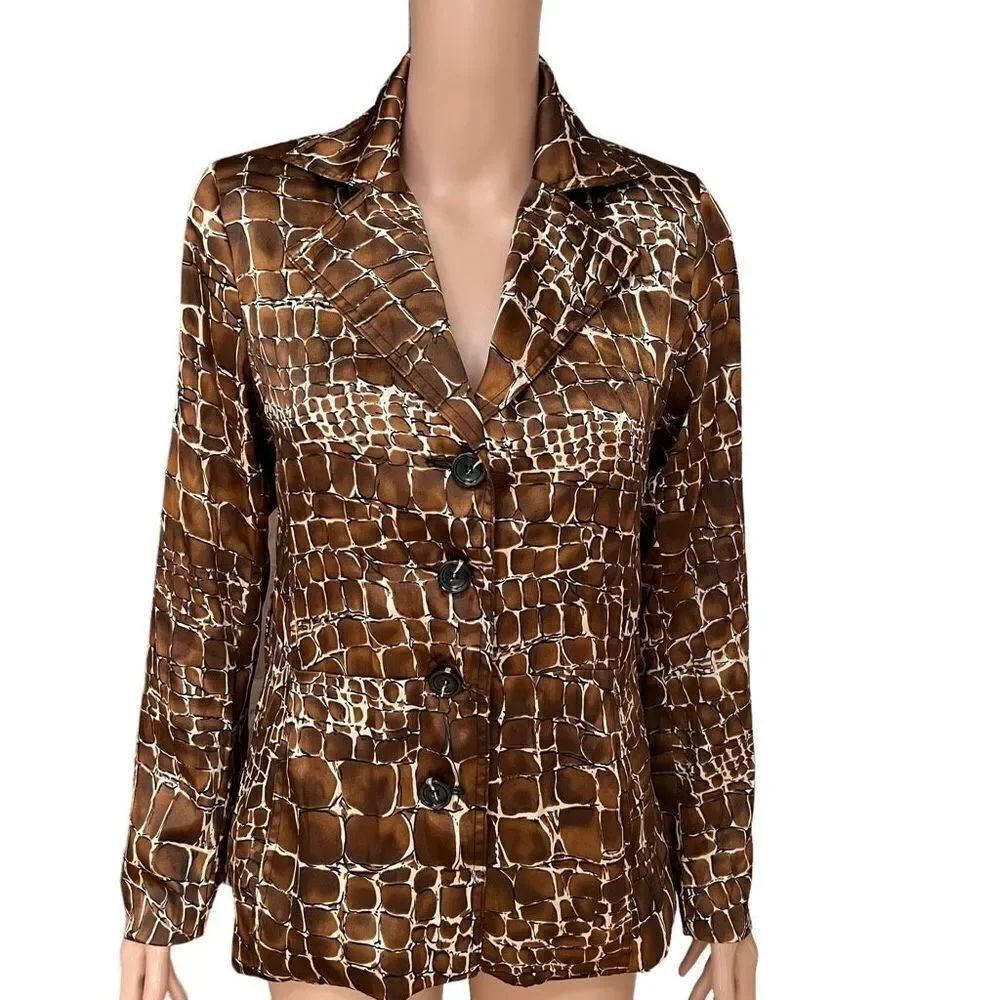 Windridge Cheryl Nash satin Blazer Jacket giraffe print size S